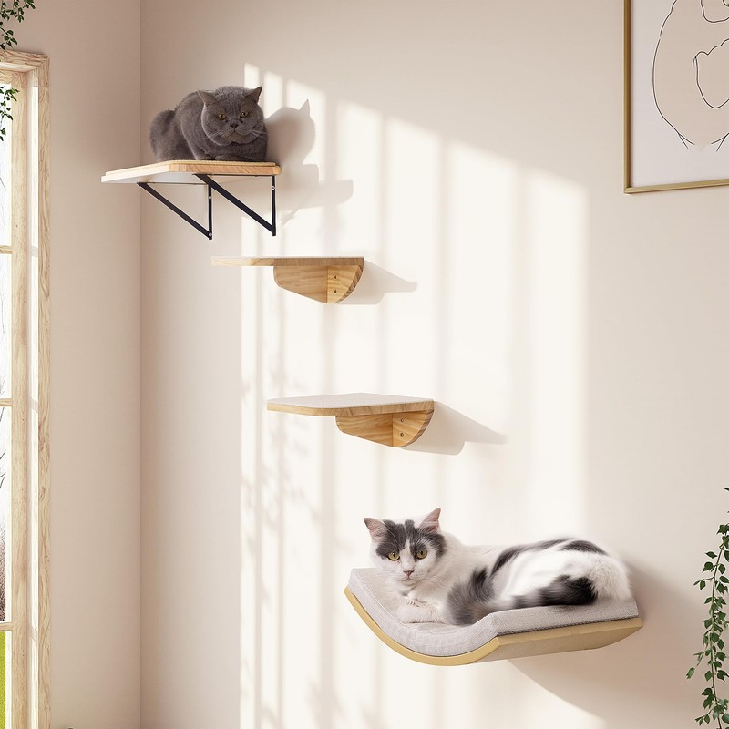 Cat Wall Shelf & Window Perch Combo, Wood Cats Wall