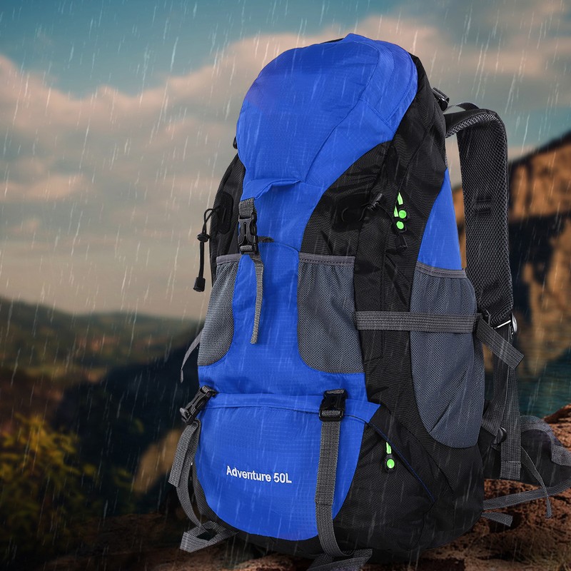 50L Waterproof Bag Camping Climbing Outdoor Travel Hiking Backpack Blue