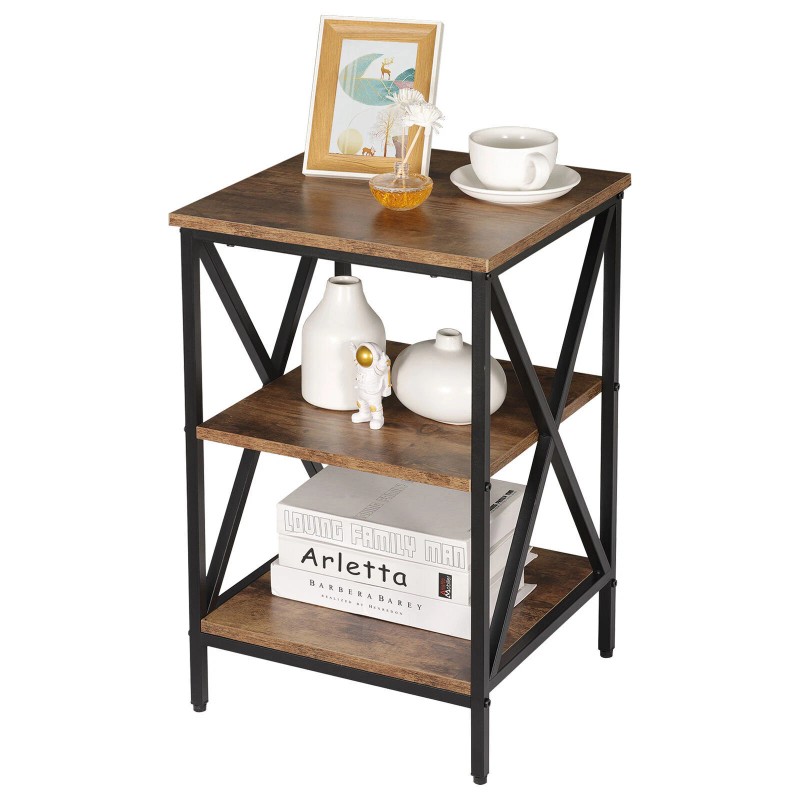 Segawe 24'' End Side Table with Storage Shelf and X-Shaped