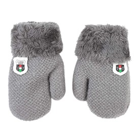 HLYWEI 1-3J Children's Knitted Gloves Winter Mittens Children's Gloves Warm Thickened Gloves with Cord Outdoor Soft Winter Gloves Ski Gloves Hand Warmer for Boys Girls, lightgrey