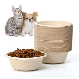 DTKLPQ Disposable Dog Bowls, 12 oz Paper Dog Food Bowl, Small Cat Bowl, Compostable Travel Pet Feeding Bowls for Puppy, Cat, Kittens Wet and Dry Food
