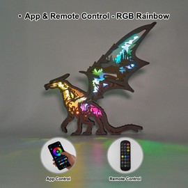 3D Wooden Animals Carving LED Night Light, Wood Carved Lamp Modern Festival Decoration Home Decor Desktop Desk Table Living Room Bedroom Office Shelf Statues Gifts (Remote Control Multi-Color：Dragon)