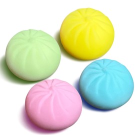 JIAHO 4 PCS Dumpling Stress Balls for Kids Teens Adults, Colorful Dough Squishy Ball Fidget Toys, Bun Squeeze Ball Squishy Toys for Kids Party Favors, Classroom Prizes | Blue, Pink, Green, Yellow