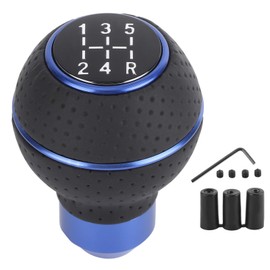 Aramox - Pomo de Palanca de Cambios de 5 Velocidades, Palanca de Cambios de Aleación de Aluminio Y Cuero para Automóviles con Transmisión Manual o Automática con 3 Adaptadores(Azul)