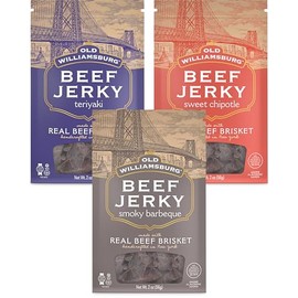 Old Williamsburg Kosher Beef Jerky Variety Pack, 2oz | Teriyaki, Sweet Chipotle, Smoky BBQ | Real Beef Brisket | Hand Crafted Jerky | Gluten Free Meat Snack | Protein Packed | Kosher Beef Jerky