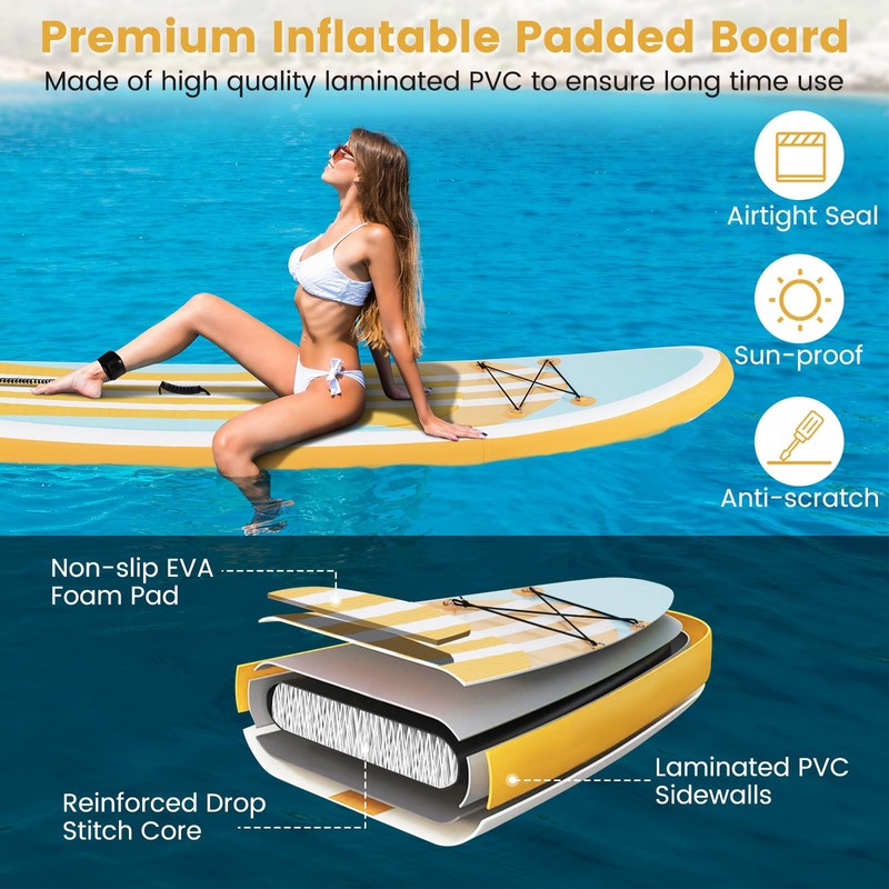 GYMAX Paddle Board, 9.8’/10’/11’ x 6” Inflatable Stand Up Paddle