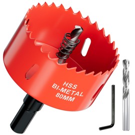 80mm Bi-Metal Hole Saw with Arbor and Pilot Bit - Fast Cut Quality Hole Cutter Drill Bit for Wood, Plywood, Fiberglass, Plastic, Drywall, and Stainless Mild Sheet - 30mm Cutting Depth