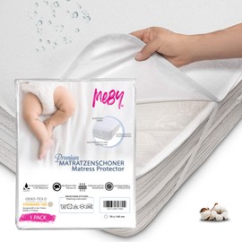 MEBY 70 x 140 cm Waterproof Mattress Protector for Baby. Breathable Cotton Mattress Protector, Waterproof, Moisture Protection, Elastic, Crinkle-Free Incontinence Pad, White