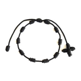 Lucky Charms USA Handmade 10 Knot Black Rosary for Men Women - Decade Cord Prayer Bracelet with Cross - Catholic Gift