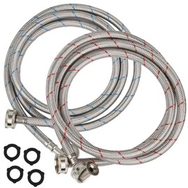 Premium Stainless Steel Washing Machine Hoses 6FT Washer Stainless Steel Hoses with 90 Degree Elbows - Burst Proof for Washing Machine Hot and Cold Striped Water Supply Lines (Pack of 2)