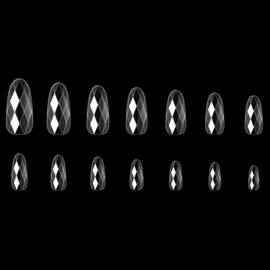 KADS 3D Diamond Shape Nail Tips Nail Tips 12/14 Sizes Soft Gel Pre-Shaped Full Cover Clear Acrylic Fake Nails Press on False Nail Tips for Nail Extension Salon Manicure Home DIY (2, 140Pcs)