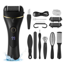 Electric Feet Callus Remover, Rechargeable IPX5 Waterproof Foot Care Pedicure Kit, for Dead Skin&Cracked Heel, Electric Foot File Set with and 3 Roller Heads (Black)