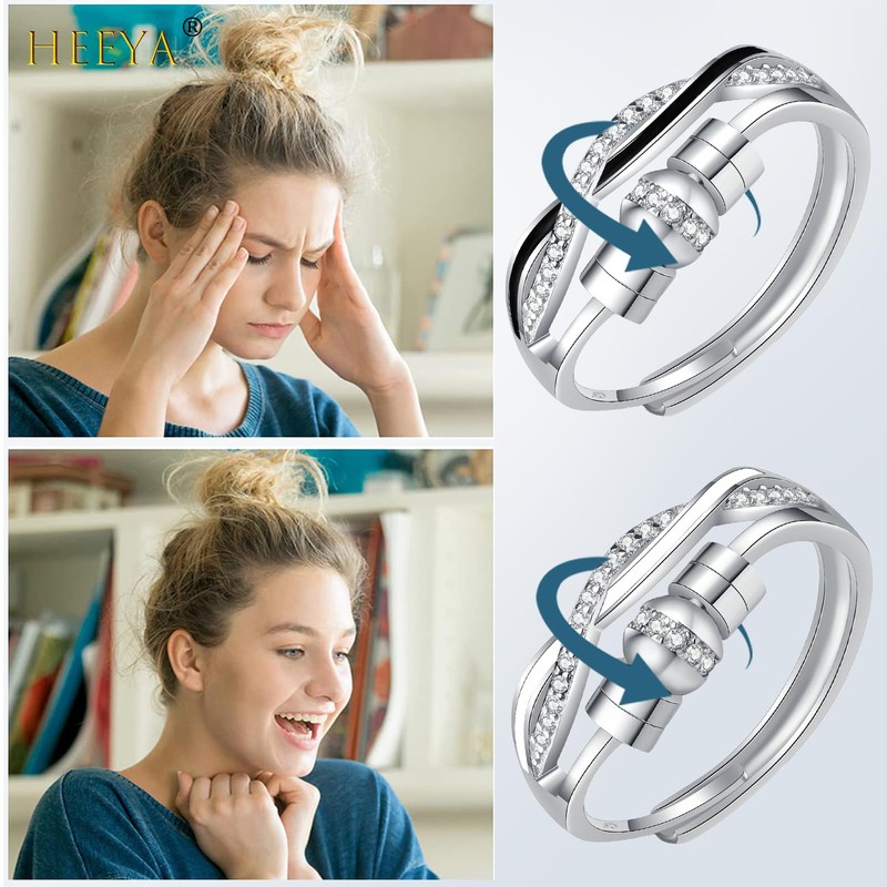 Sterling Silver Fidget Ring, Silver Anxiety Rings for Women Girls,