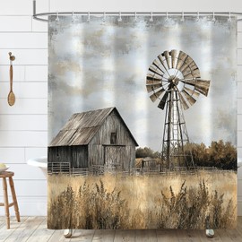 Sokdcam - Cortina de ducha rústica con molino de viento, juego de cortinas de baño de granja occidental, tela de poliéster impermeable con 12 ganchos, 60 x 72 pulgadas