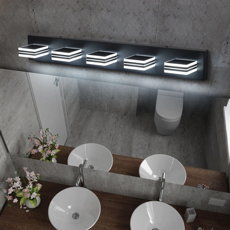 Modern 32\" Black 5-Light LED Vanity Light Square Acrylic Lampshades