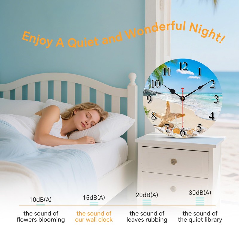 Toudorp 14 Inch Coastal Ocean Wall Clock with Seashell Design