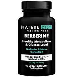 Nature Diet Nature Diet Berberine - 1000mg Berberine HCL per Serving - 60 Vegan Capsules - Supports Metabolism & Glucose Levels