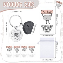 Ecation 12 Sets Inspirational Rock Keychain Emotional Support Rock Gift Employee Appreciation Gift with Cards Bags for Team Coworker Staff School Office Supplies