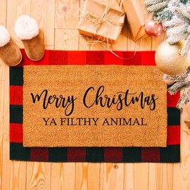 Merry Christmas Ya Filthy Animal Doormat, Premium Thick Coir, Durable Christmas Welcome Mat, Humorous Entryway Rug, Holiday Front Door Decor stk 1241