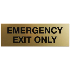 Signs ByLITA Basic Emergency Exit Only Sign | Easy Installation | Durable Wall or Door Sign (Brushed Gold) - Small (5 Pack)