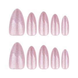 24pcs Pink Glitter Almond Press on Nails Full Cover Shimmering Pink Almond Nails with Glitter Designs Easy to Apply Perfect for Parties Dates or Bold Daily Glam