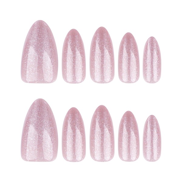 24pcs Pink Glitter Almond Press on Nails Full Cover Shimmering