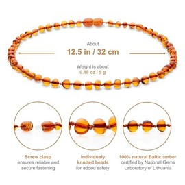 Baltic Amber Necklace 12.5 inches Unisex Amber Jewelry - Amber Beads Necklace (Cognac, Baroque)