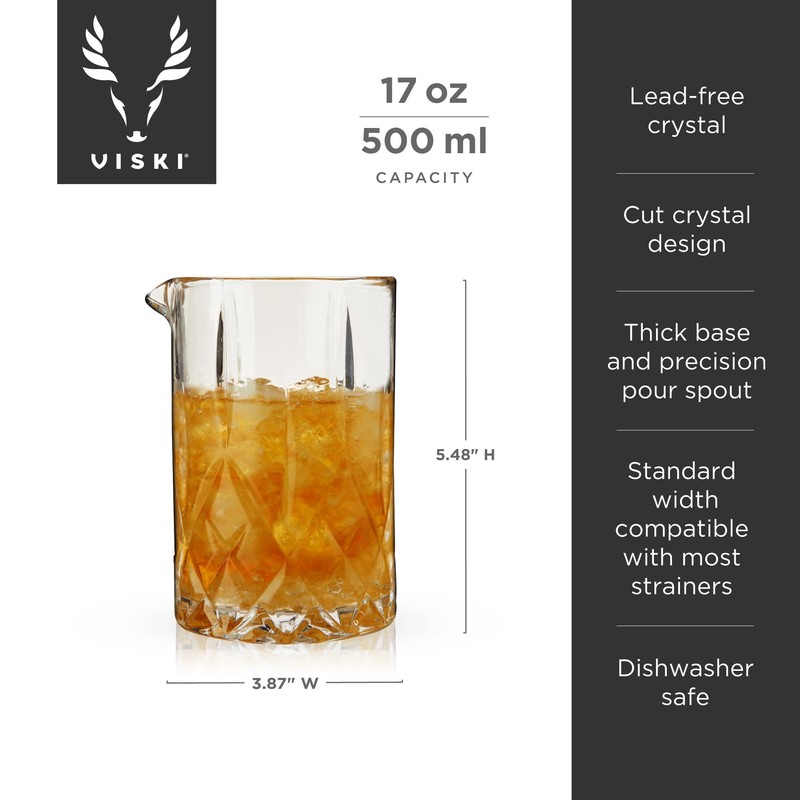Viski Crystal Cocktail Mixing Glass - Cocktail Pitcher Mixing Glass