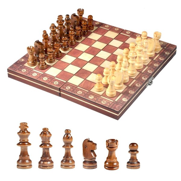 Magnetic Chess Set Wooden Folding Chess and Checkers Board Game Educational Toys for Kids and Adults