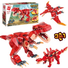 LITTLE FROGGY - Juguete de dinosaurios 3 en 1 con T-Rex Pterodáctilo, Stegosaurus, juego de construcción STEM para niños, gran regalo para niños y niñas de 6, 7, 8, 9, 10, 11, 12 años, compatible con