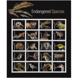 Endangered Species (Sheet of 20) Postage Forever Stamps US Postal First Class Animal Bird Fish Duck Wildlife Habitat Announcement Celebrate Anniversary Wedding 2023 Scott #5800