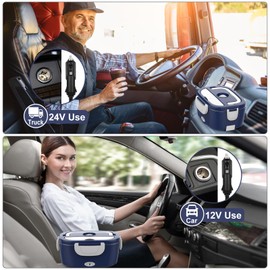 WisaKey White & Blue 60-80W Electric Lunch Box Food Heater, Heated Lunch Box for Man/Woman, 12V 24V 110V Portable Food Warmer LunchBox for Car Truck Work with 304 SS Container, Christmas Gift