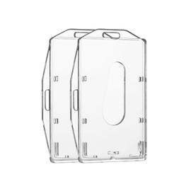 2 Pack Hard Plastic Badge Holder, Dual-Sided Horizontal and Vertical ID Card Holders with Thumb Slots, Clear ID Badge Holder for Office and School Identity Cards by FadyRaye