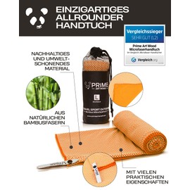 Prime Art Wood Bamboo Travel Towel, Test Winner: Very Good, Ultra Lightweight, Quick Dry, Absorbent and Antibacterial, Bamboo Hand Towels in All Sizes and 5 Colours, orange