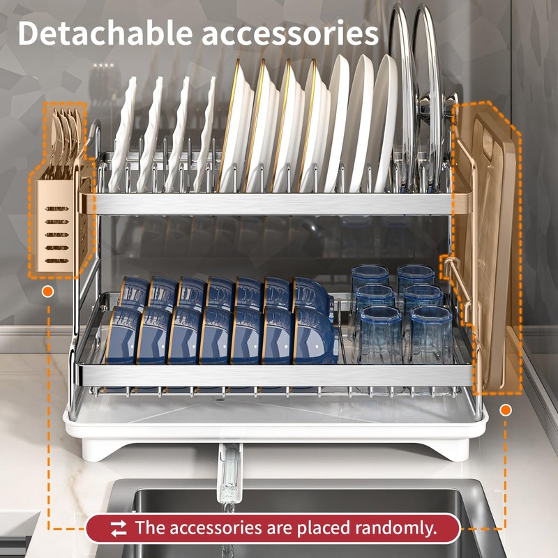 LIZWETEC Dish Drying Rack, Double Layered countertop Kitchen Organizer with
