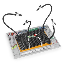 NOEVSBIG Magnetic Helping Hands Soldering Station with Large Base, Heat-Resistant Mat, 6 Flexible Arms, Cutting Mat & Ruler – Versatile Helping Hands Tool for DIY, Electronics Repair, and Crafting