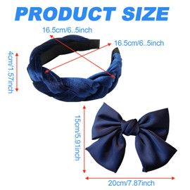 FOSDICK Braided Headband Velvet Hair Bands for Women, Navy Headband, Hair Hoop, Twist Head Band, Headbands for Women, Vintage Hair Band Women's Fashion Headbands, Hair Accessories for Girl Women