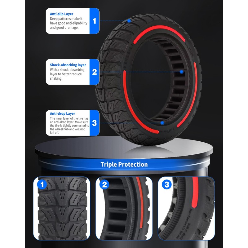 RidTianTek 9.5x2.50 Solid Tire 9.5 inch for NIU KQi3 Pro/KQi3