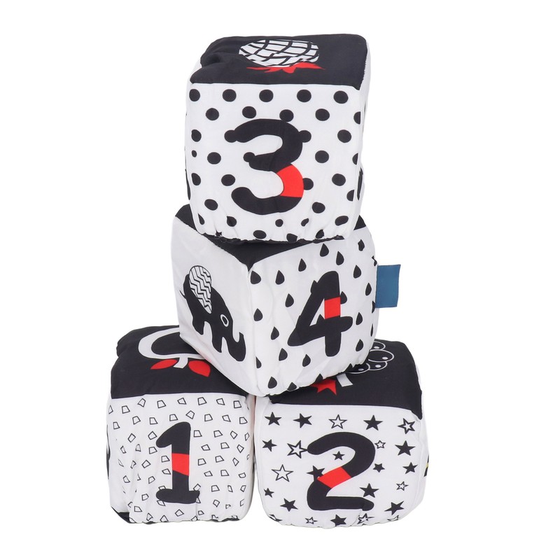4pcs Baby Cloth Blocks Toy Letters Animals Learning Black White