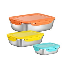 Set of 3 Stainless Steel Food Storage Containers with Lids Leak-Proof Meal Prep Containers Metal Storage Bowl Set for Oven Freezer Dishwasher Safe, 600/1500/ 2900ml