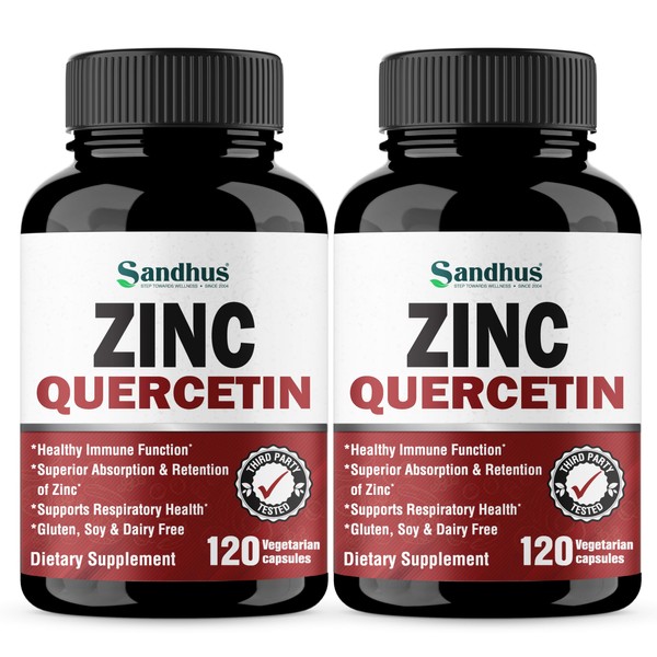 Sandhu's Zinc Quercetin Vegetarian Capsules 120 Ct- (2 Pack)