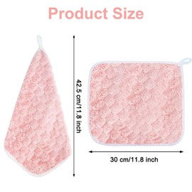 6 Pieces Hanging Towels, Square Microfiber Towels with Hanging Loop, Super Absorbent Soft Small Hanging Towels, Coral Velvet Towel Set for Kitchen, Bathroom, Kids, Adults