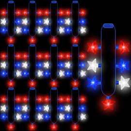 4th of July Necklace Accessories, 12PCS Independence Day Light up Necklace, Fourth of July 7 Bulb Red Blue Whtie Stars Stuff, Glow Necklaces Bulk Flag Day Patriotic Themed Parades Parties Favors