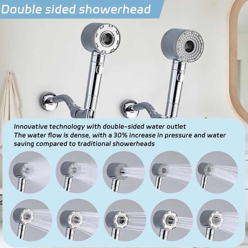 10-Function High Pressure Handheld Shower Head with Filter Built-in Pause