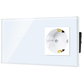 TAWOIA Switch with Socket Combination, EU Single 1 Way Crystal Glass Touch Switch, Type F Plug, Schuko, 16 A Socket, 157 x 86 mm, White