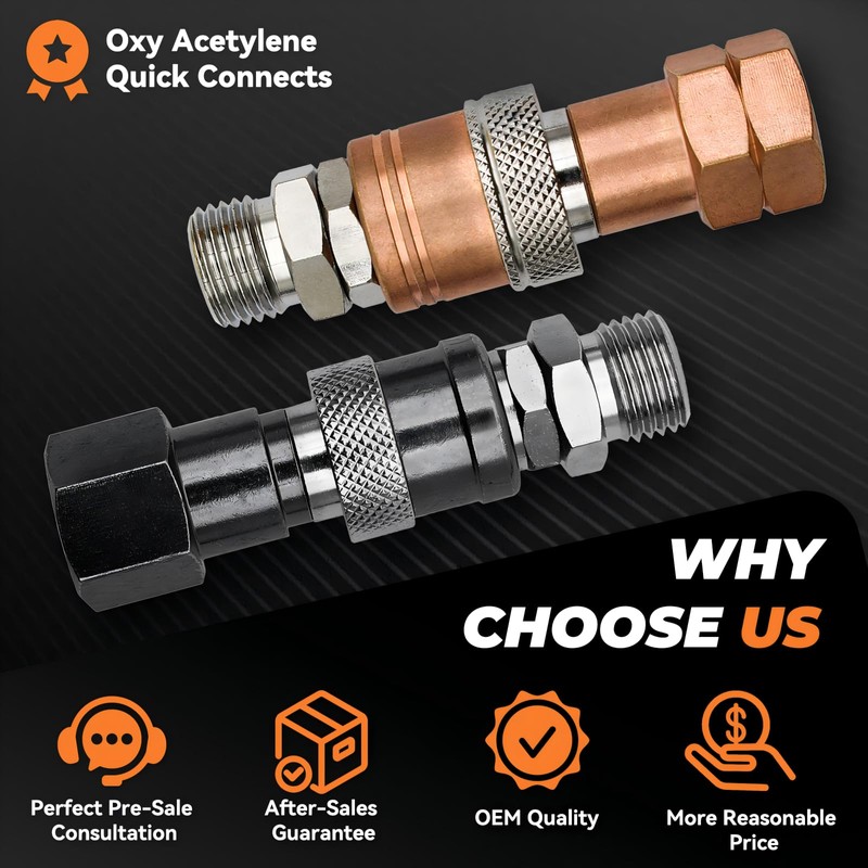 Oxy Acetylene Torch Quick Connects Fittings | Upgraded QDB10 Set