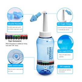 Darate Neti Pot Sinus Rinse Bottle, Nose Wash Cleaner Pressure Rinse Nasal Irrigation for Adult & Kid BPA Free with Sticker Thermometer (500ML)