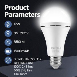 TFOI Rechargeable Emergency LED Light Bulbs for Home Power Failure Listed Battery Operated Light Bulb Power Outage Camping Reading Lighting Hurricane 12W 800LM E26 2 PK (Daylight)