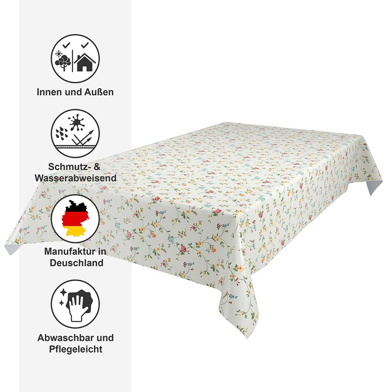 Classic Floral Oilcloth Tablecloth, Wipe Clean, Garden Tablecloth, Round, Oval,