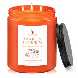 Large Fall Candle Vanilla Pumpkin Scented, 3-Wick 22oz Long Lasting Scented Candle, Natural Soy Wax Aromatherapy Candle for Home, Autumn Candle Gifts for Women Men